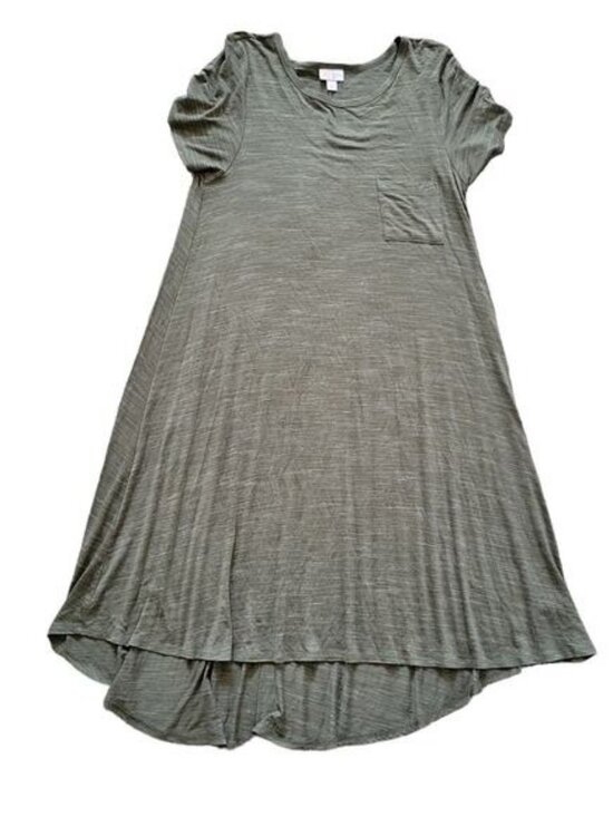 LuLaRoe Dresses & Skirts - Lularoe Carly Heathered Green Short Sleeve Swing T-Shirt Dress Women Sz S